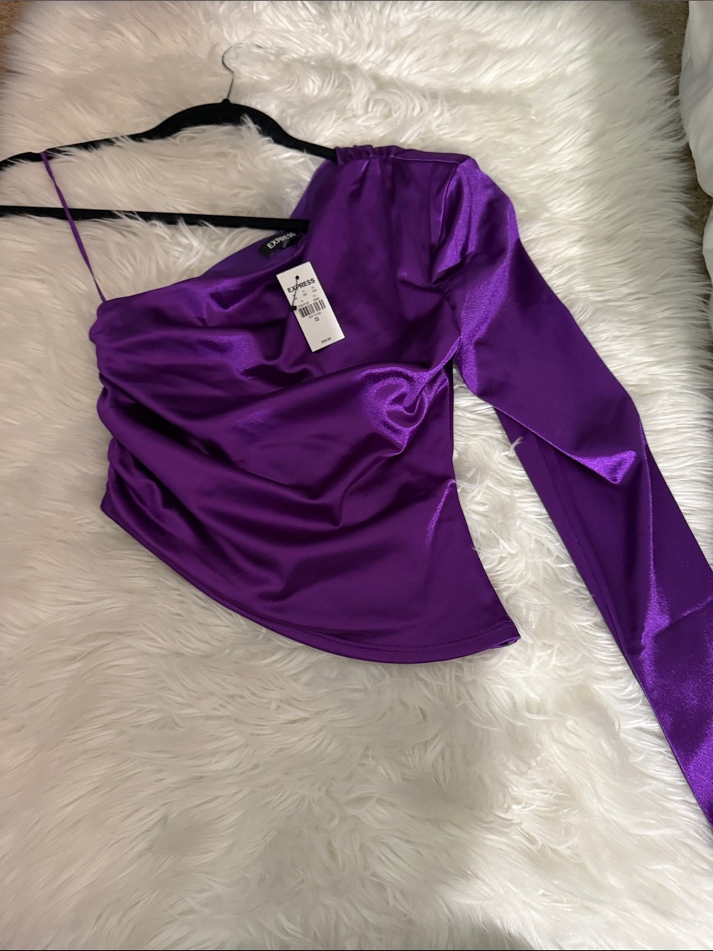 Express One-Shoulder Shiny Purple Satin Top